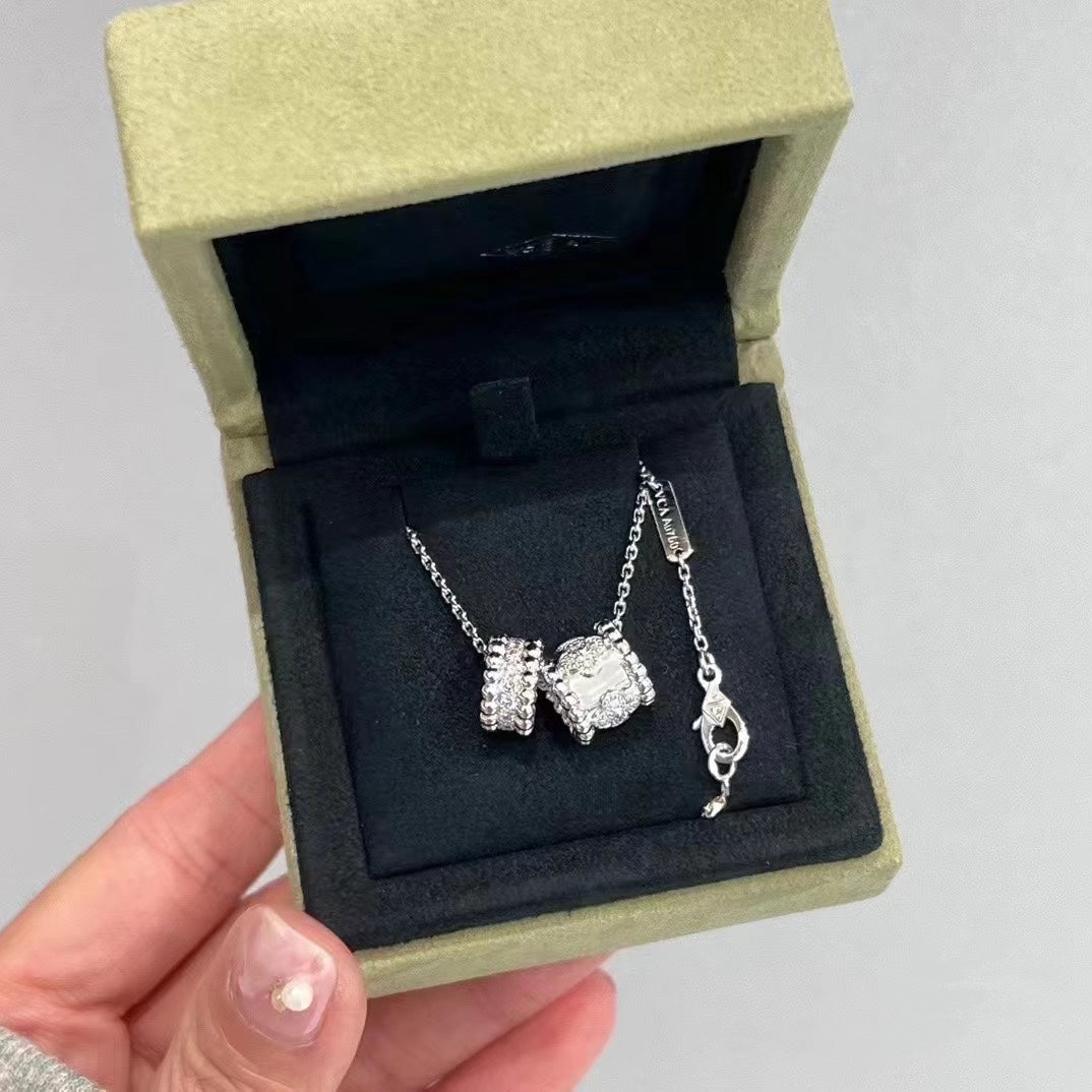 [Kincade Jewelrys] COLLIER PERLEE DOUBLE PENDENTIF ARGENT DIAMANT