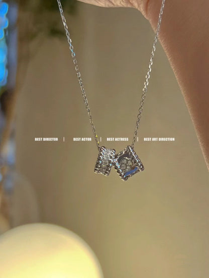 [Kincade Jewelrys] COLLIER PERLEE DOUBLE PENDENTIF ARGENT DIAMANT