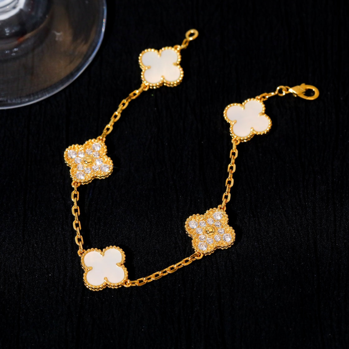 [Kincade Jewelrys]CLOVER BRACELET 5 MOTIF WHITE MOP DIAMOND
