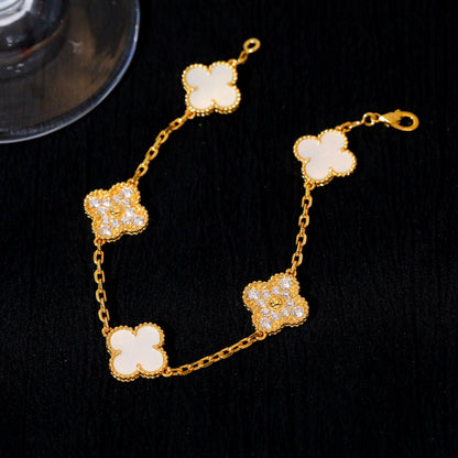 [Kincade Jewelrys]CLOVER BRACELET 5 MOTIF WHITE MOP DIAMOND