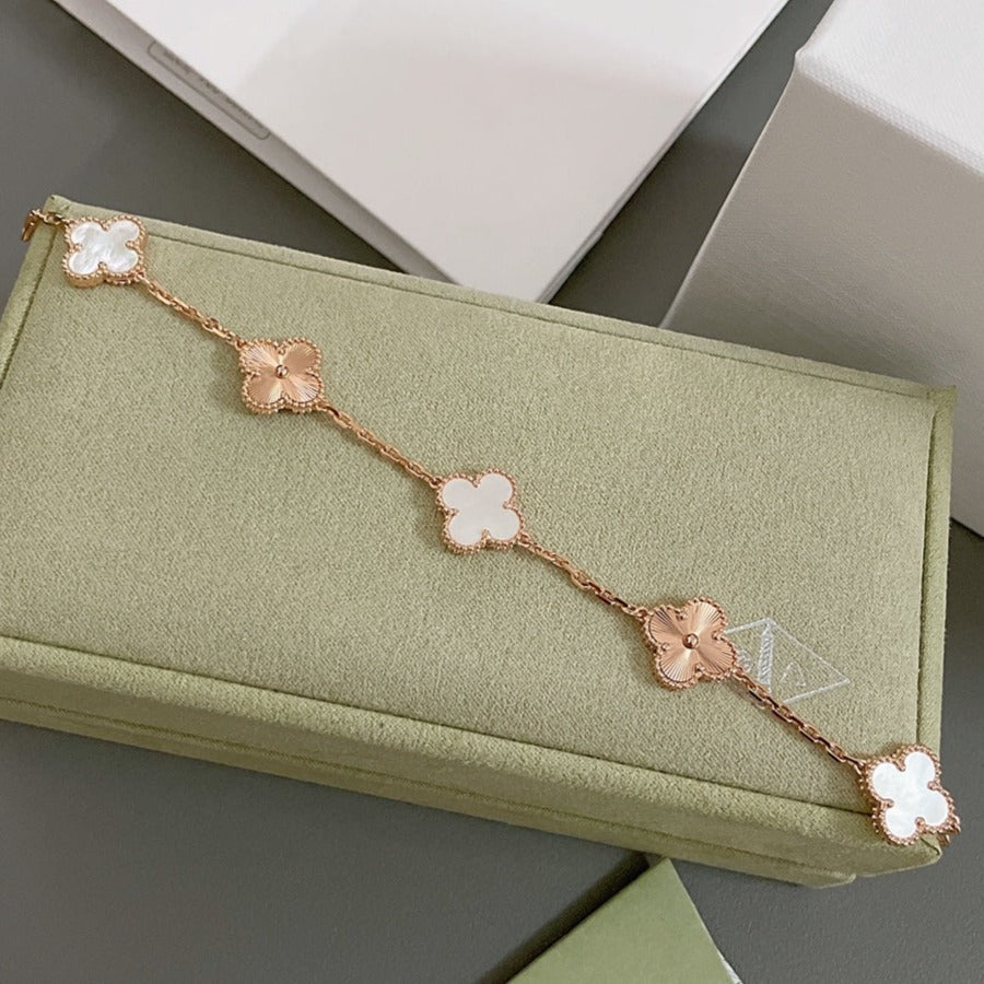 [Kincade Jewelrys]CLOVER BRACELET 5 MOTIF WHITE MOP PINK GOLD