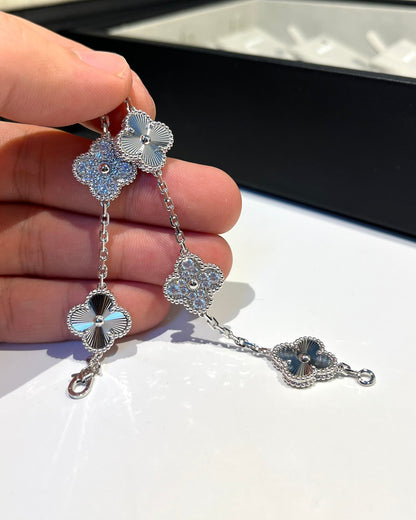 [Kincade Jewelrys] BRACELET ARGENT DIAMANT À 5 MOTIFS CLOVER