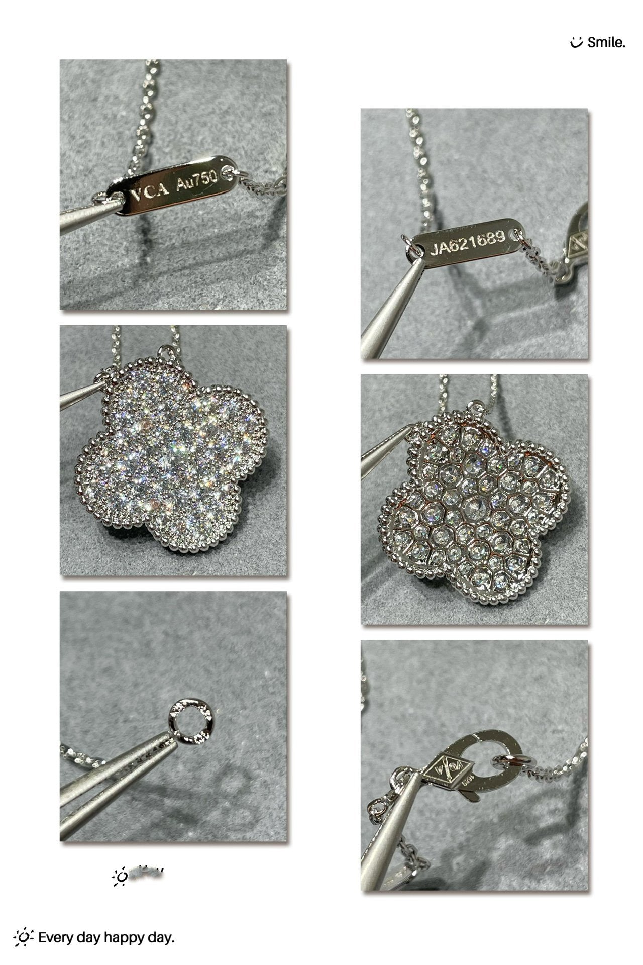 [Kincade Jewelrys]CLOVER 25MM LARGE PENDANT DIAMOND PAVED SILVER NECKLACE