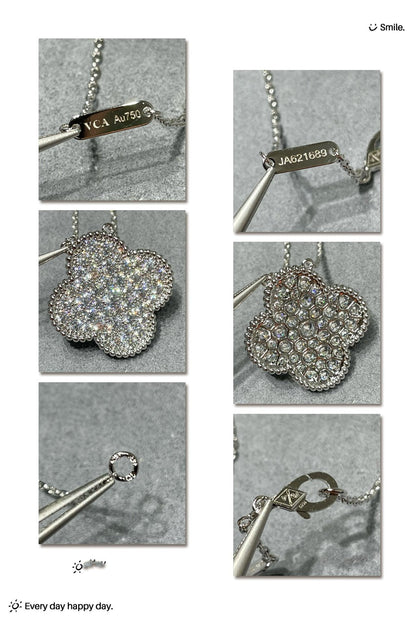 [Kincade Jewelrys]CLOVER 25MM LARGE PENDANT DIAMOND PAVED SILVER NECKLACE