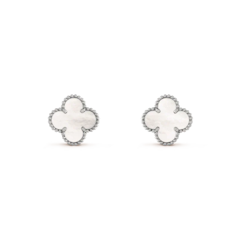 [Kincade Jewelrys]CLOVER MEDIUM 1 MOTIFS BOUCLES D'OREILLES EN NACRE BLANCHE ARGENT