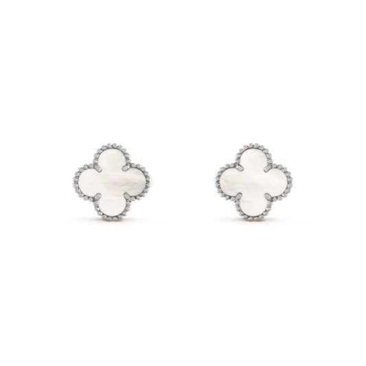 [Kincade Jewelrys]CLOVER MEDIUM 1 MOTIFS BOUCLES D'OREILLES EN NACRE BLANCHE ARGENT