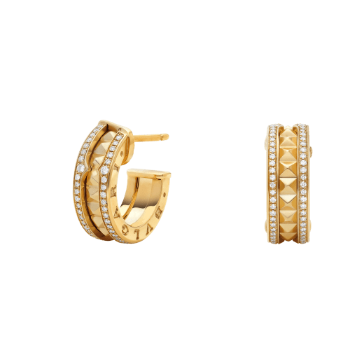 [Kincade Jewelrys]Boucles d'oreilles en or ZERO 1 ROCK avec spirale cloutée et diamants pavés