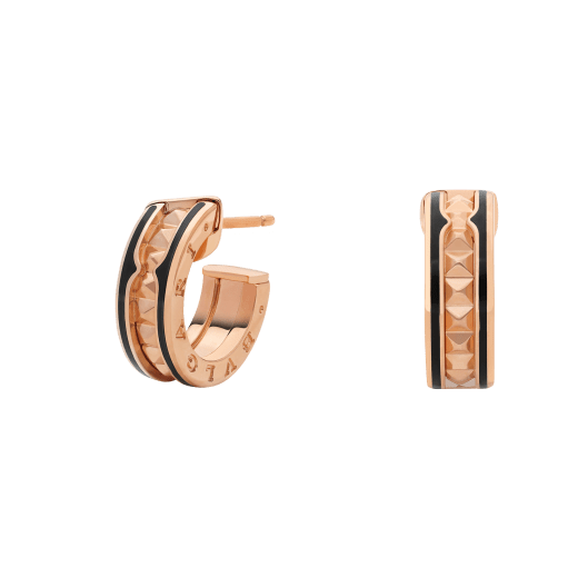 [Kincade Jewelrys]Boucles d'oreilles Zero 1 Rock en or rose avec spirale cloutée et céramique noire