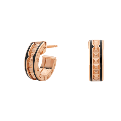 [Kincade Jewelrys]Boucles d'oreilles Zero 1 Rock en or rose avec spirale cloutée et céramique noire