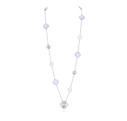 [Kincade Jewelrys] Collier en or avec 16 motifs de trèfle et nacre blanche