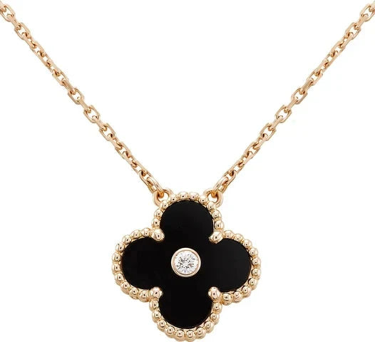 [Joyas Kincade] COLLAR DE ÓNIX Y DIAMANTE DE TRÉBOL DE 15 MM