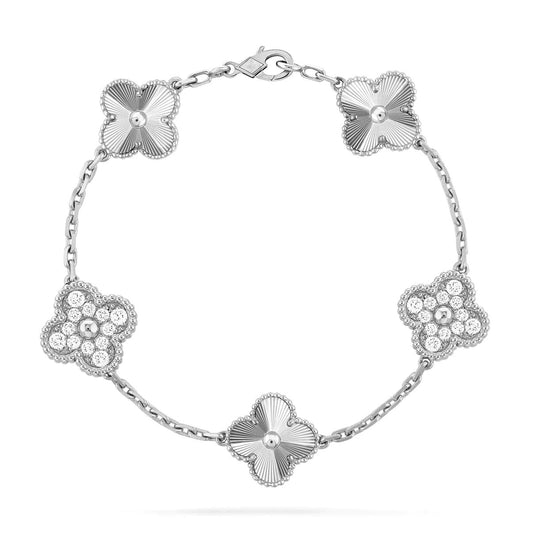 [Kincade Jewelrys] BRACELET ARGENT DIAMANT À 5 MOTIFS CLOVER