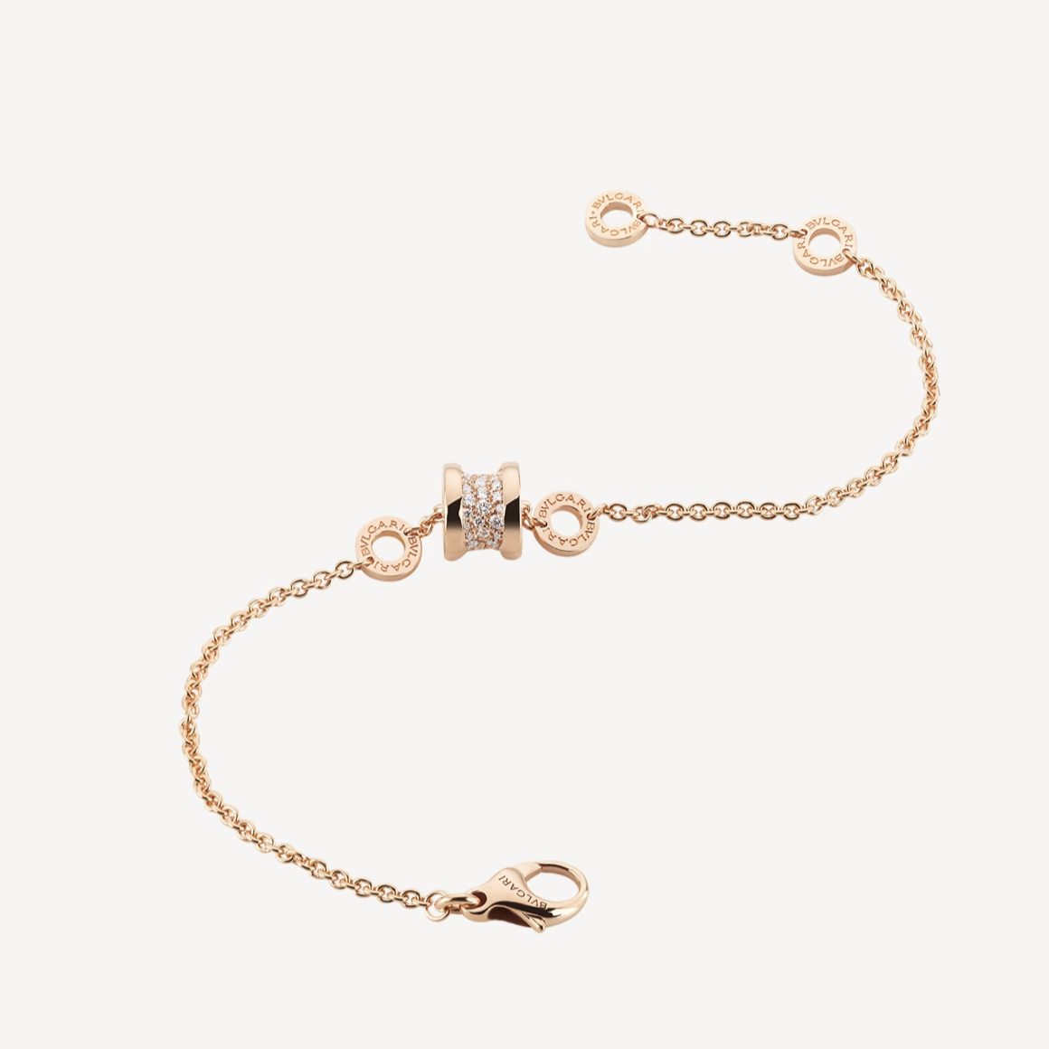 [Kincade Jewelrys]ZERO 1 SOFT PINK GOLD WITH PAVED DIAMONDS ON THE SPIRAL BRACELET
