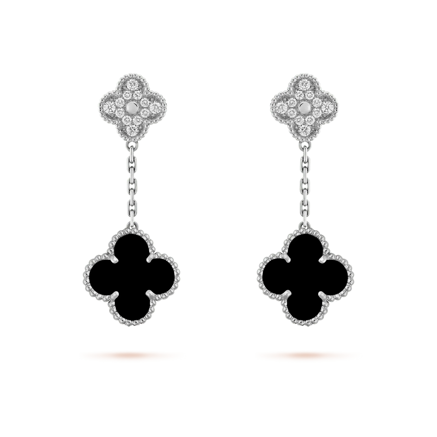 [Kincade Jewelrys]Boucles d'oreilles Clover 2 motifs diamant onyx argent