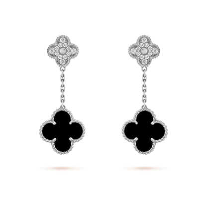[Kincade Jewelrys]Boucles d'oreilles Clover 2 motifs diamant onyx argent