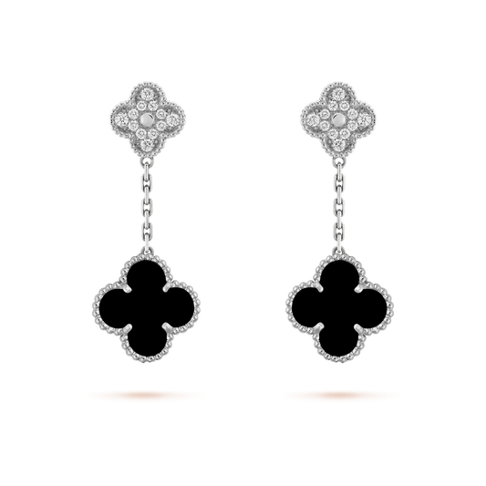 [Kincade Jewelrys]Boucles d'oreilles Clover 2 motifs diamant onyx argent