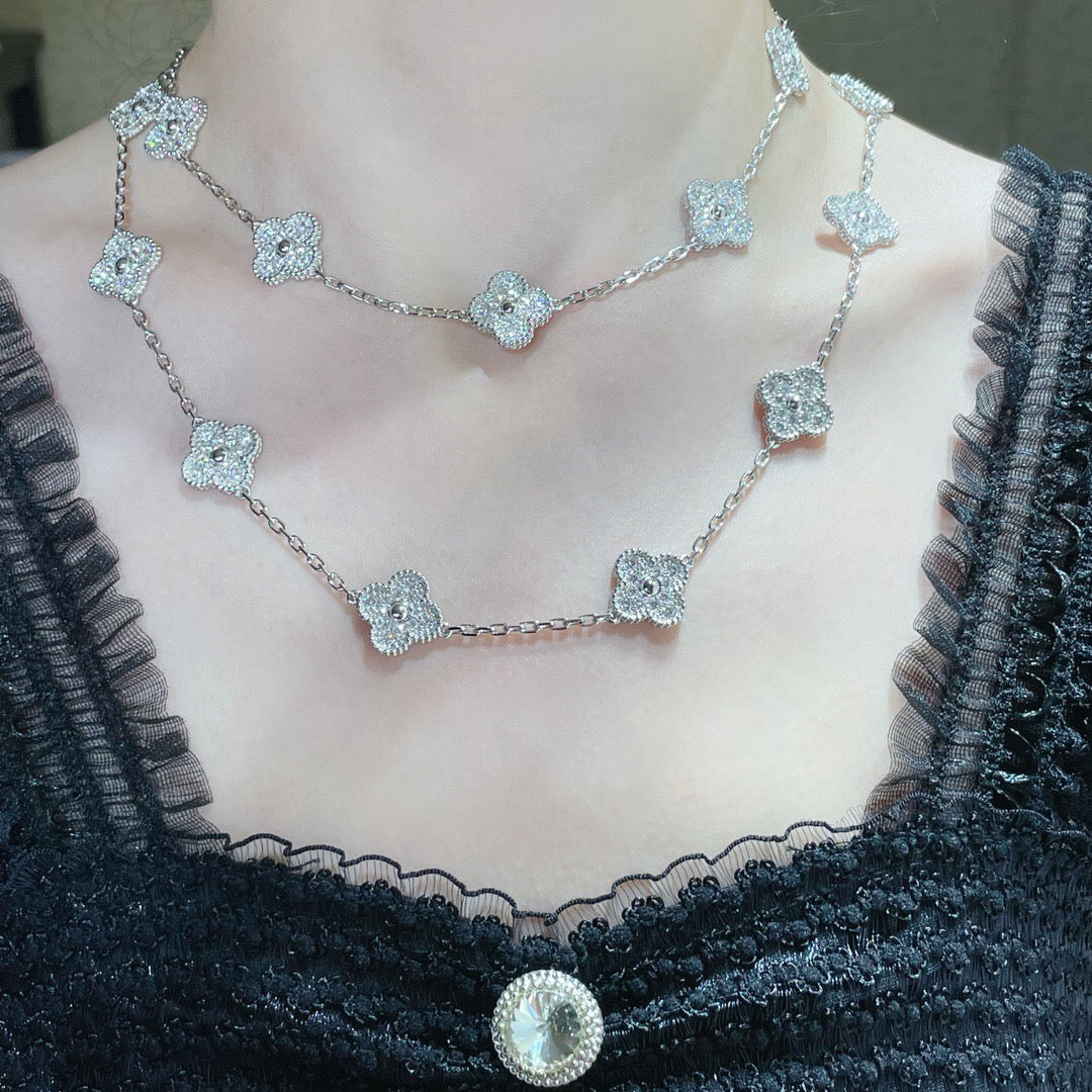 [Kincade Jewelrys]CLOVER 20 MOTIFS SILVER&GOLD  DIAMOND NECKLACE