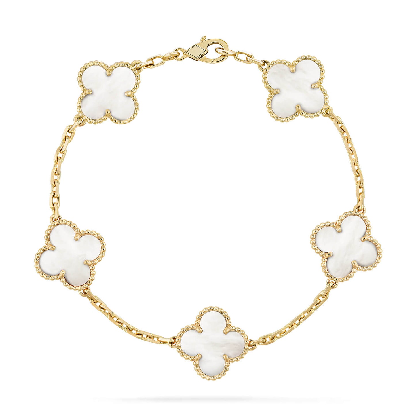 [Kincade Jewelrys] Bracelet en nacre blanche à 5 motifs de trèfle 