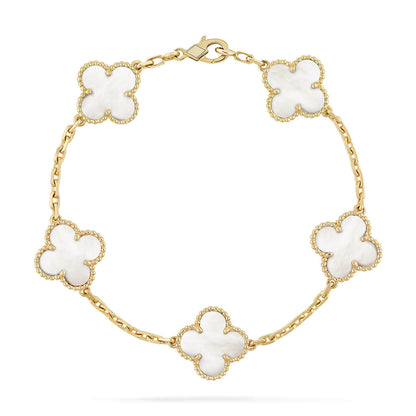 [Kincade Jewelrys] Bracelet en nacre blanche à 5 motifs de trèfle 