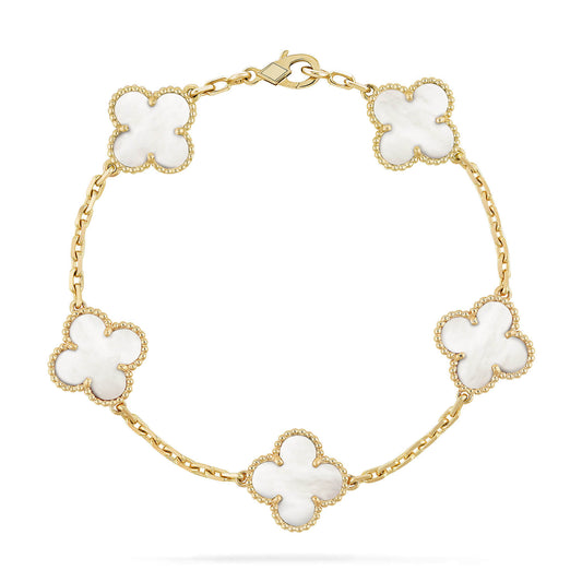 [Kincade Jewelrys] Bracelet en nacre blanche à 5 motifs de trèfle 