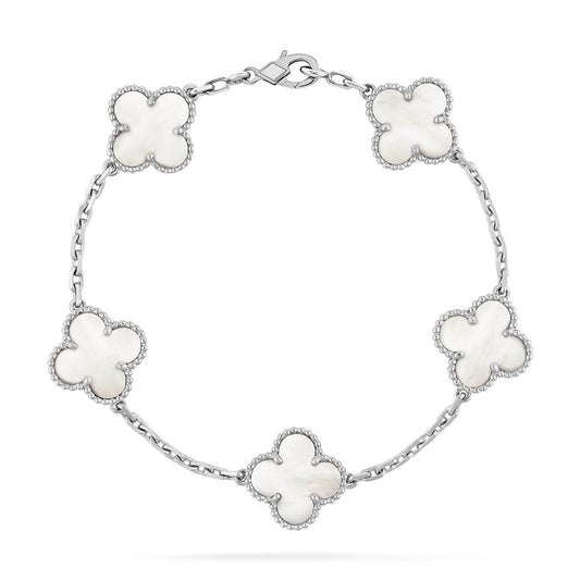 [Kincade Jewelrys] Bracelet à 5 motifs en nacre argentée et trèfle 