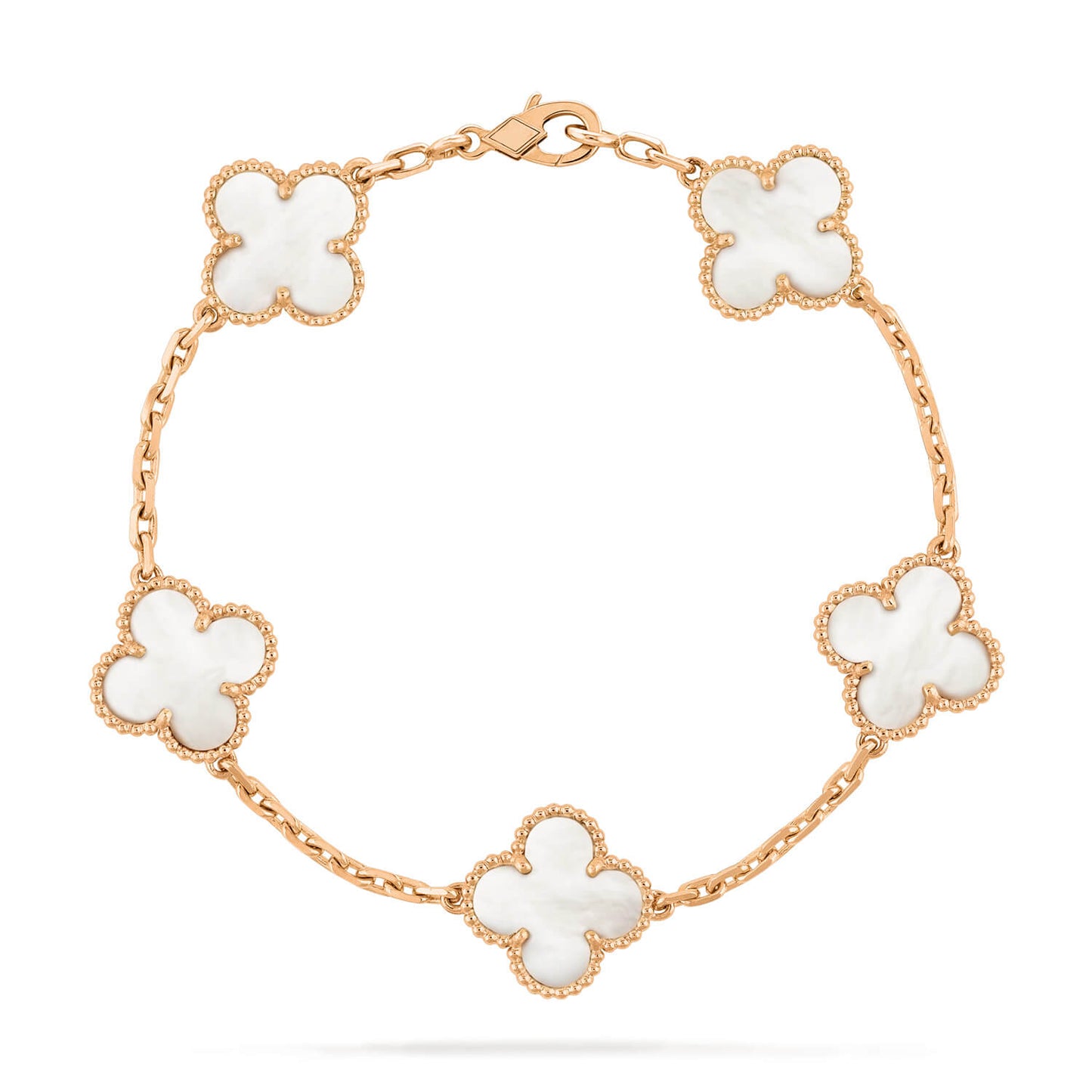 [Kincade Jewelrys] Bracelet en nacre blanche à 5 motifs de trèfle 