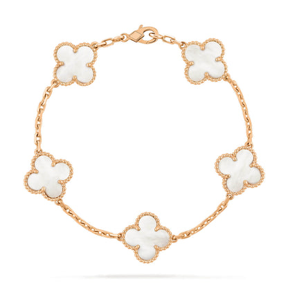 [Kincade Jewelrys] Bracelet en nacre blanche à 5 motifs de trèfle 