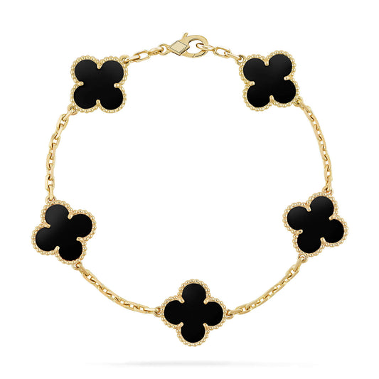 [Kincade Jewelrys] BRACELET TRÈFLE 5 MOTIFS EN ONYX NOIR 