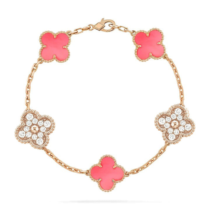 [Kincade Jewelrys] BRACELET EN OR ROSE AVEC 5 MOTIF DE DIAMANTS ET TRÈFLE