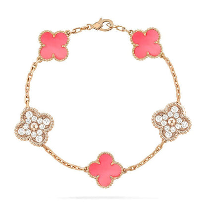 [Kincade Jewelrys] BRACELET EN OR ROSE AVEC 5 MOTIF DE DIAMANTS ET TRÈFLE