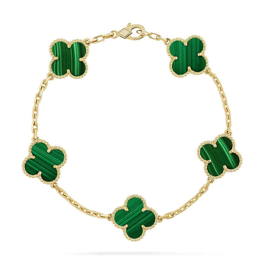 [Kincade Jewelrys] Bracelet en malachite à 5 motifs de trèfle 