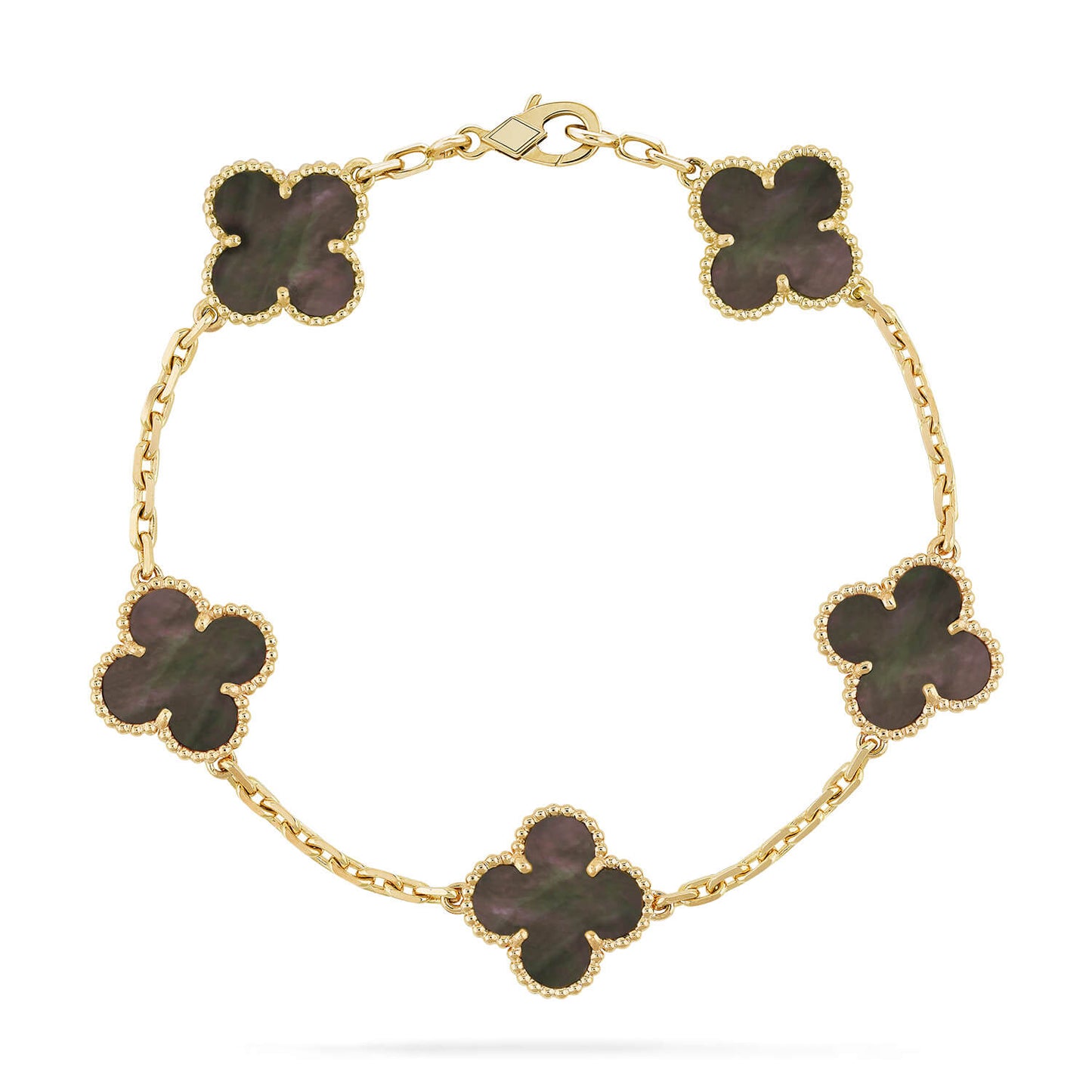 [Kincade Jewelrys] Bracelet en nacre grise à 5 motifs de trèfle