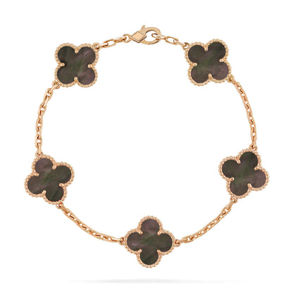 [Kincade Jewelrys] Bracelet en nacre grise à 5 motifs de trèfle