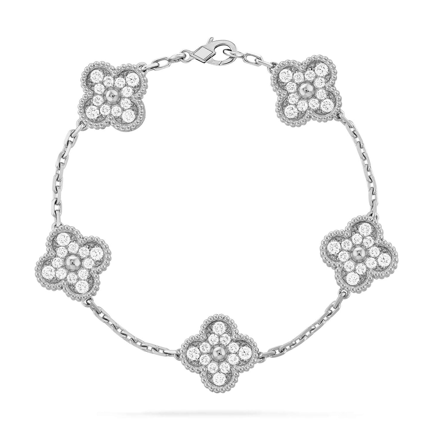 [Kincade Jewelrys] BRACELET DIAMANT 5 MOTIFS TRÈFLE ARGENT