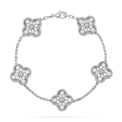 [Kincade Jewelrys] BRACELET DIAMANT 5 MOTIFS TRÈFLE ARGENT
