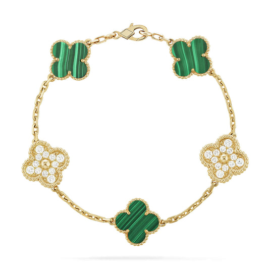 [Kincade Jewelrys] Bracelet diamant malachite à 5 motifs de trèfle