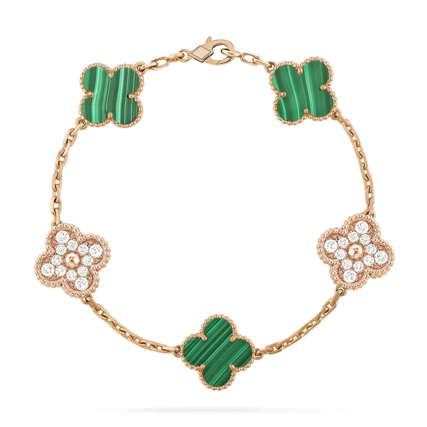 [Kincade Jewelrys] Bracelet diamant malachite à 5 motifs de trèfle