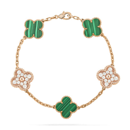 [Kincade Jewelrys] Bracelet diamant malachite à 5 motifs de trèfle