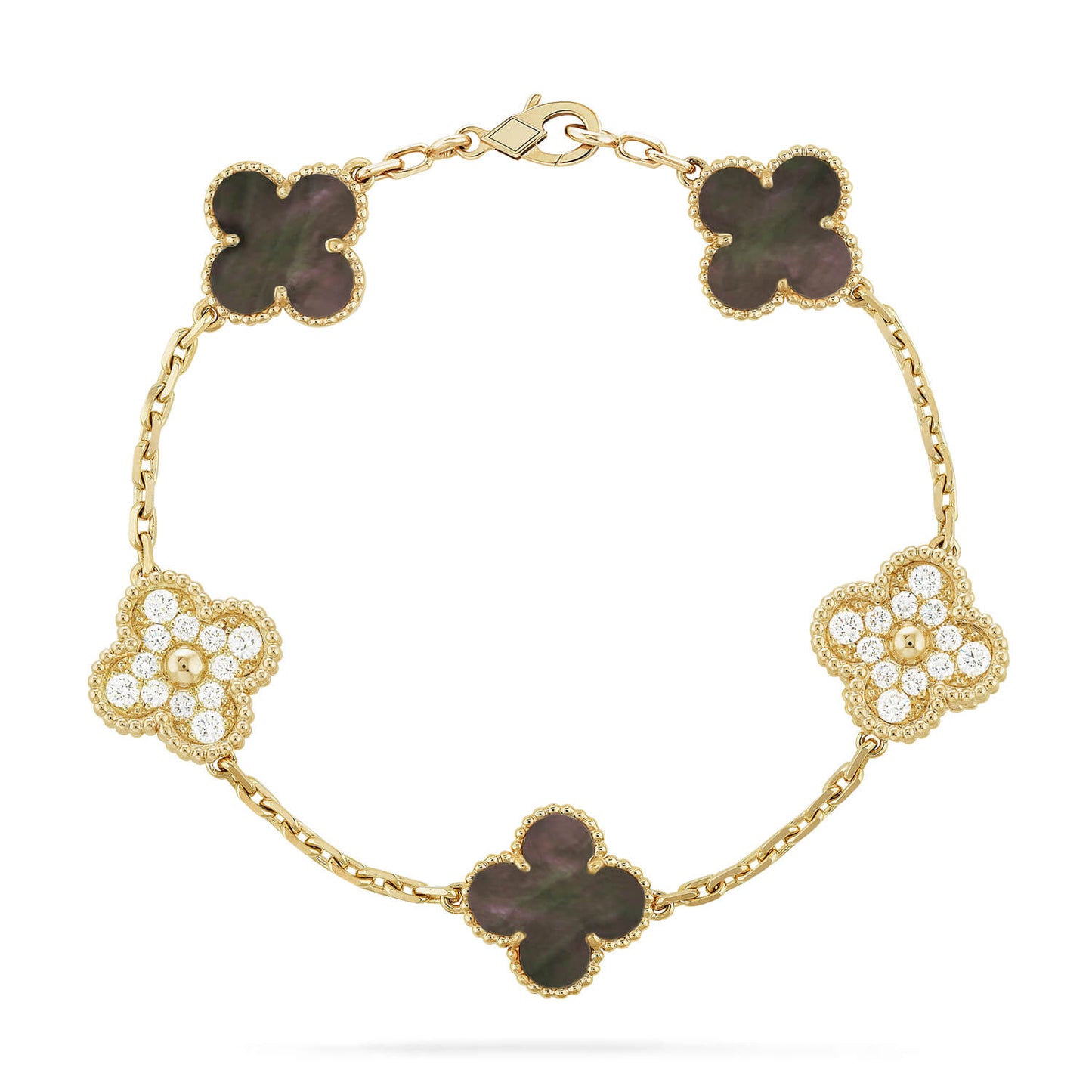 [Kincade Jewelrys] Bracelet en diamants gris à 5 motifs de trèfle