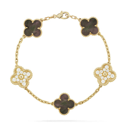 [Kincade Jewelrys] Bracelet en diamants gris à 5 motifs de trèfle