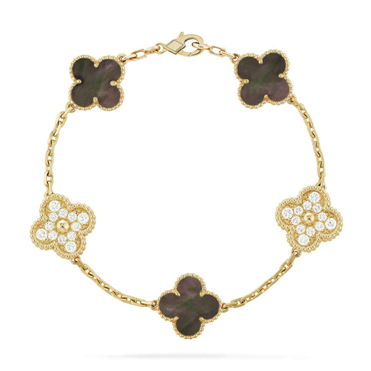 [Kincade Jewelrys] Bracelet en diamants gris à 5 motifs de trèfle