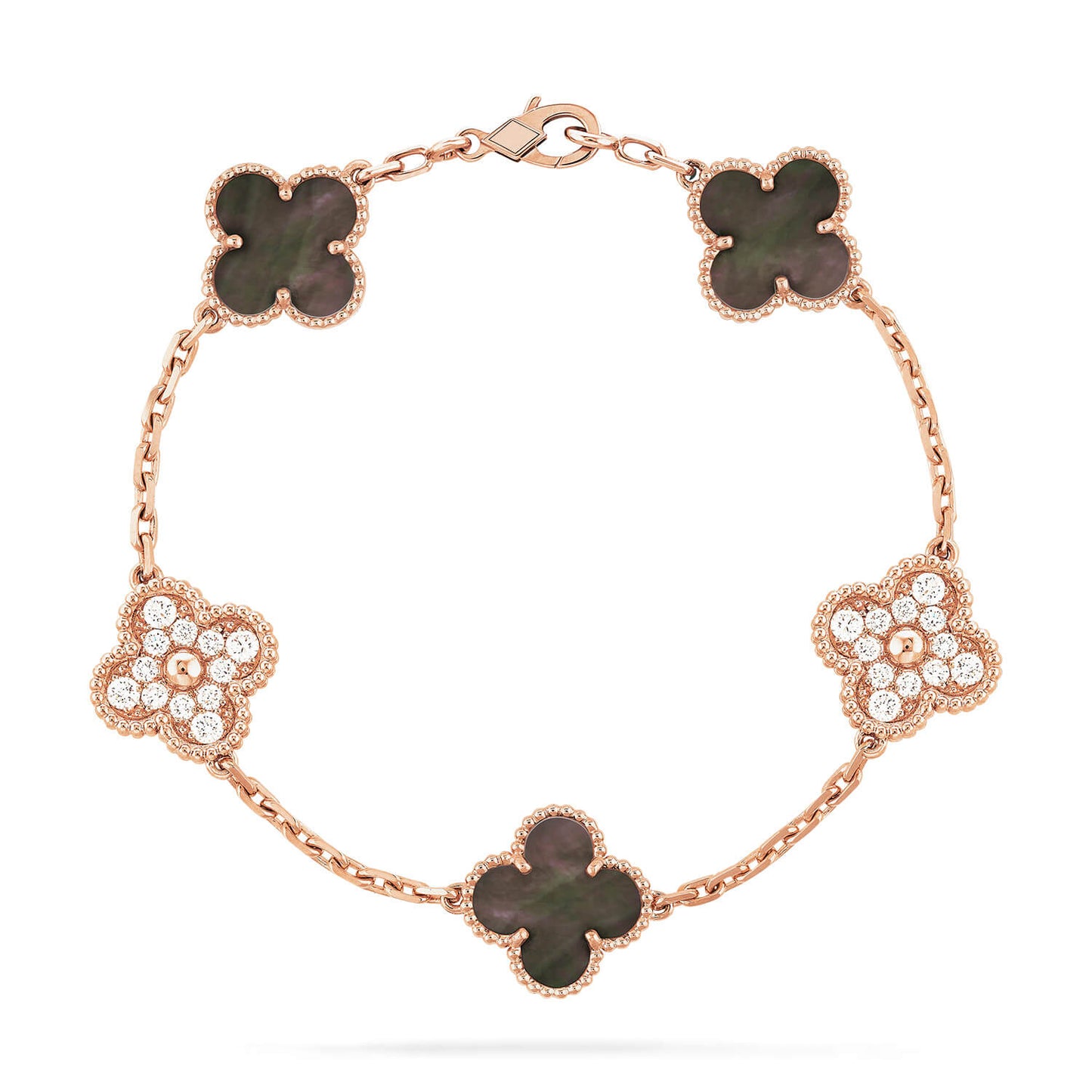 [Kincade Jewelrys] BRACELET EN OR ROSE À 5 MOTIFS, NACRE FONCÉE ET DIAMANTS
