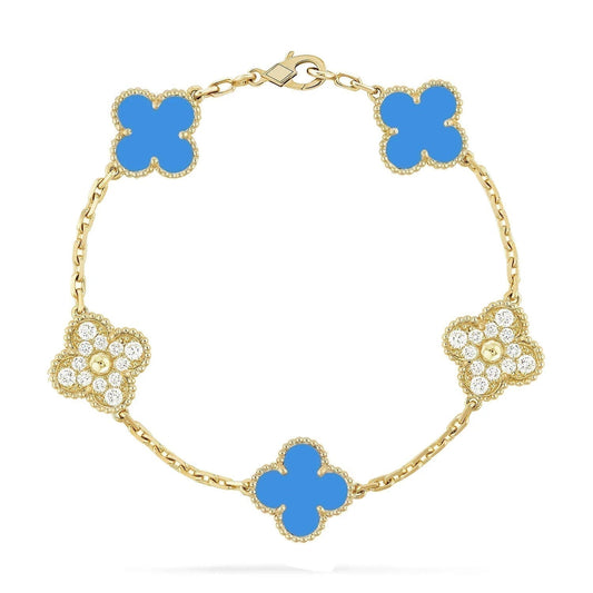 [Kincade Jewelrys] BRACELET EN OR ET DIAMANTS À 5 MOTIFS EN CALCÉDOINE BLEUE 