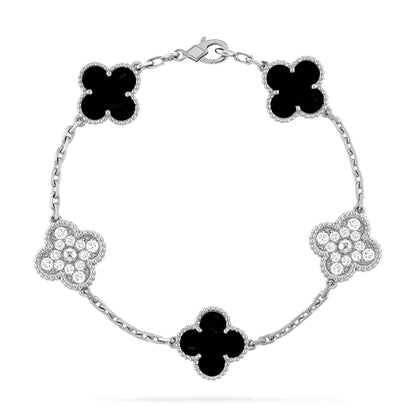 [Kincade Jewelrys] BRACELET EN ARGENT AVEC 5 MOTIFS EN ONYX ET DIAMANTS 