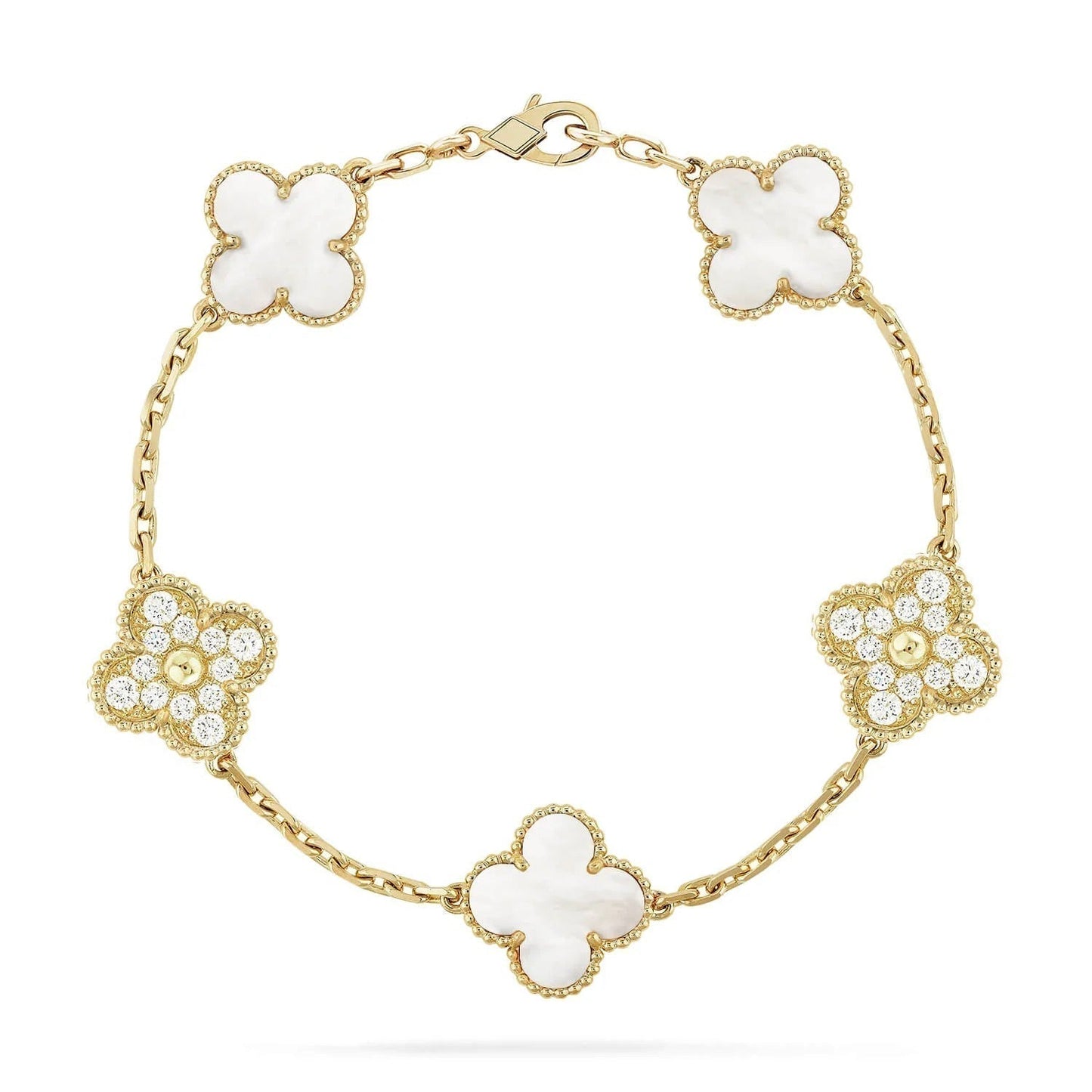[Kincade Jewelrys]CLOVER BRACELET 5 MOTIF WHITE MOP DIAMOND