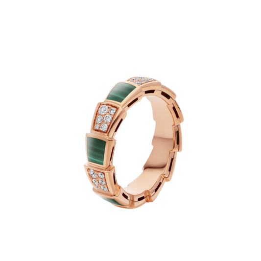 [Kincade Jewelrys] BAGUE SERPENTI OR ROSE MALACHITE PAVÉE DIAMANTS 4MM
