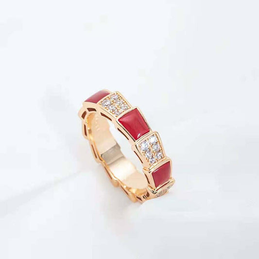 [Kincade Jewelrys] BAGUE SERPENTI OR ROSE CORNALINE PAVÉE DIAMANTS 4MM