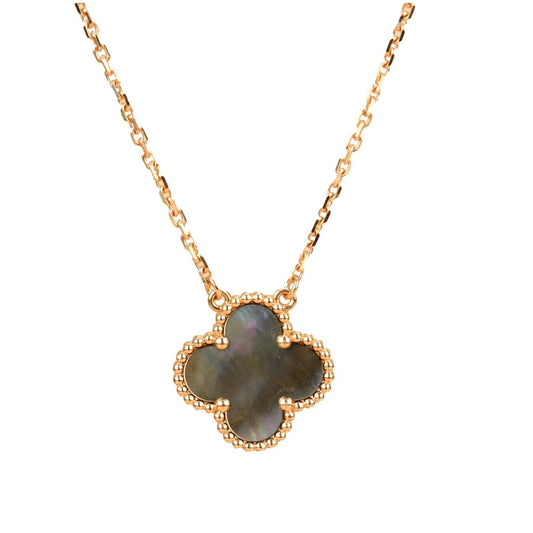 [Kincade Jewelrys] COLLIER CLOVER NACRE GRISE 15 MM