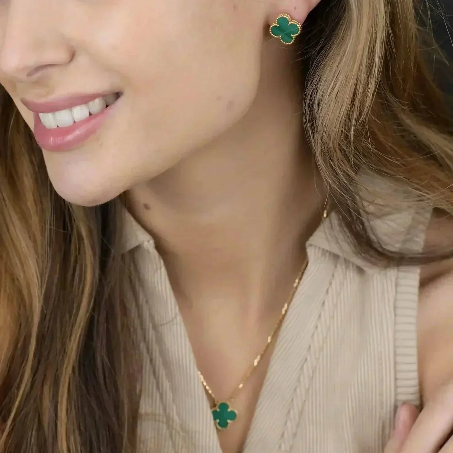[Kincade Jewelrys]CLOVER MINI 9.5MM MALACHITE  EARRINGS