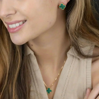 [Kincade Jewelrys]CLOVER MINI 9.5MM MALACHITE  EARRINGS